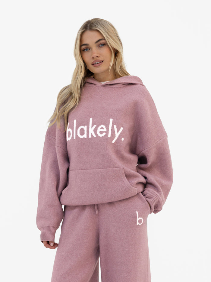 Mabel Oversized Knitted Hoodie - Dusty Pink