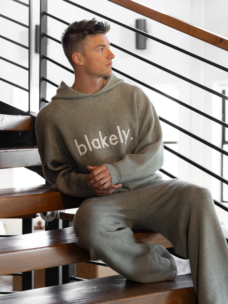 Alfie Relaxed Knitted Hoodie - Safari Green