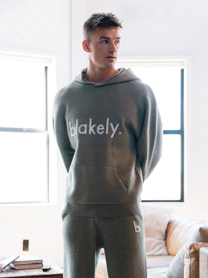 Alfie Relaxed Knitted Hoodie - Safari Green