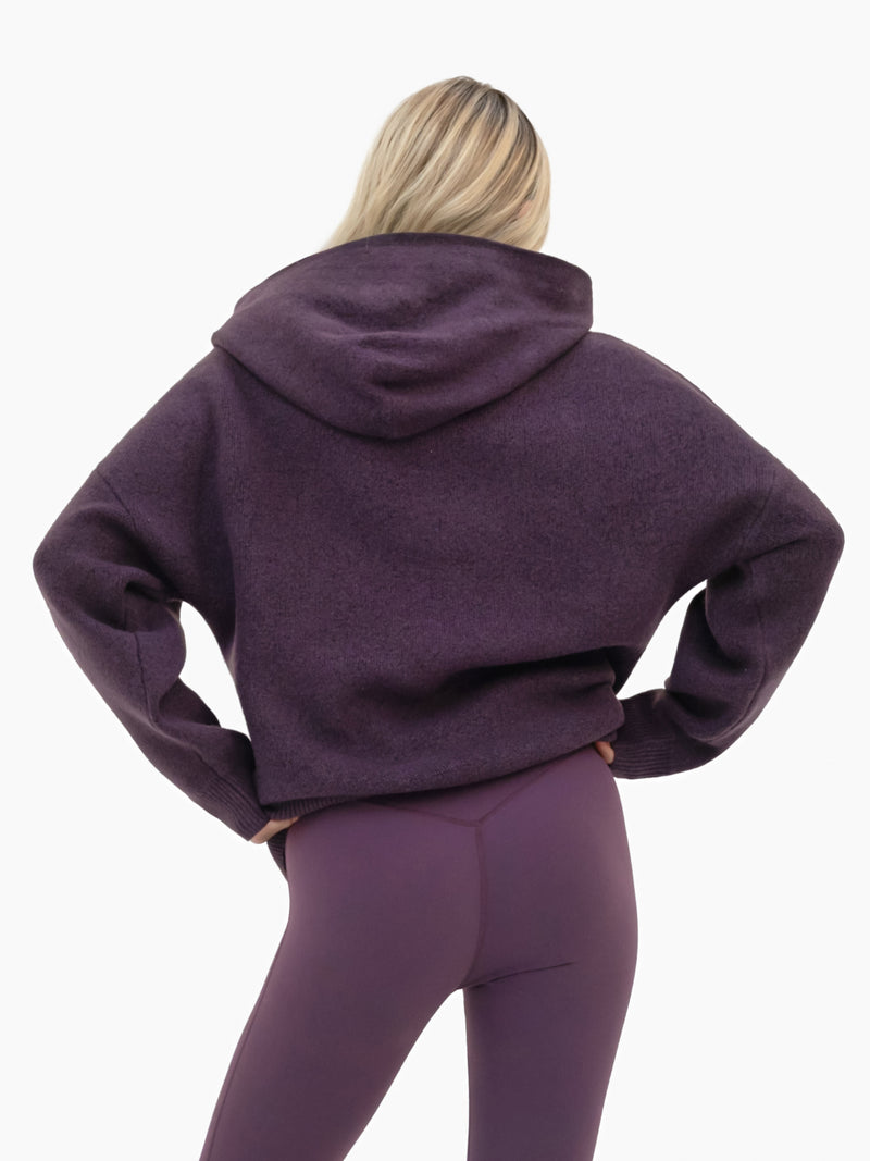 Mabel Oversized Knitted Hoodie - Plum