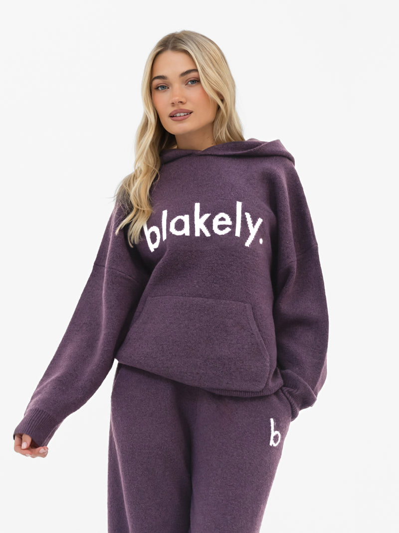 Mabel Oversized Knitted Hoodie - Plum