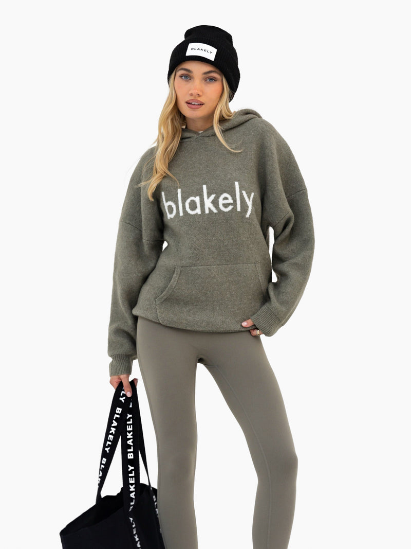 Mabel Oversized Knitted Hoodie - Safari Green