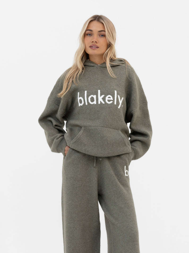 Mabel Oversized Knitted Hoodie - Safari Green