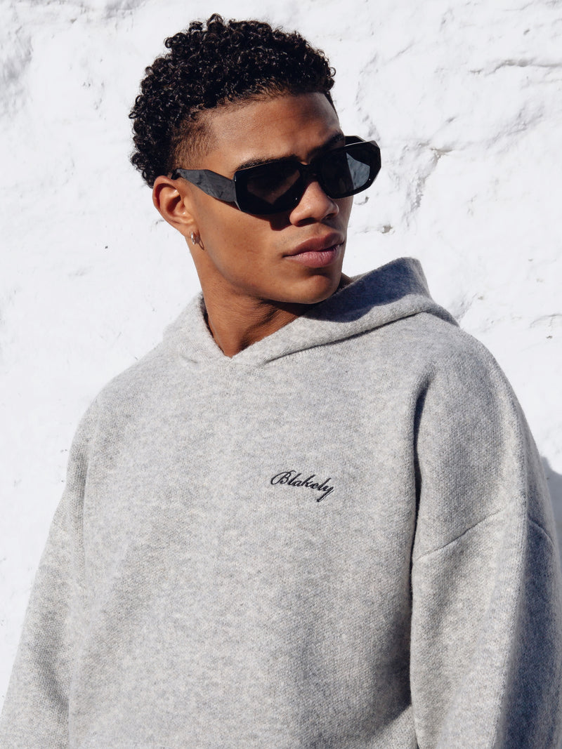 Relaxed Knitted Hoodie - Marl Grey