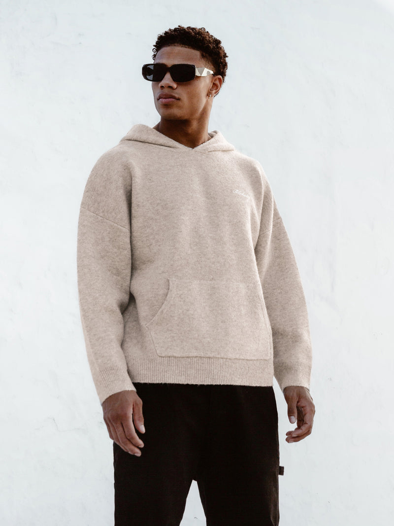 Relaxed Knitted Hoodie - Taupe