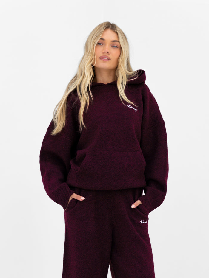 Oversized Knitted Hoodie - Dark Cherry