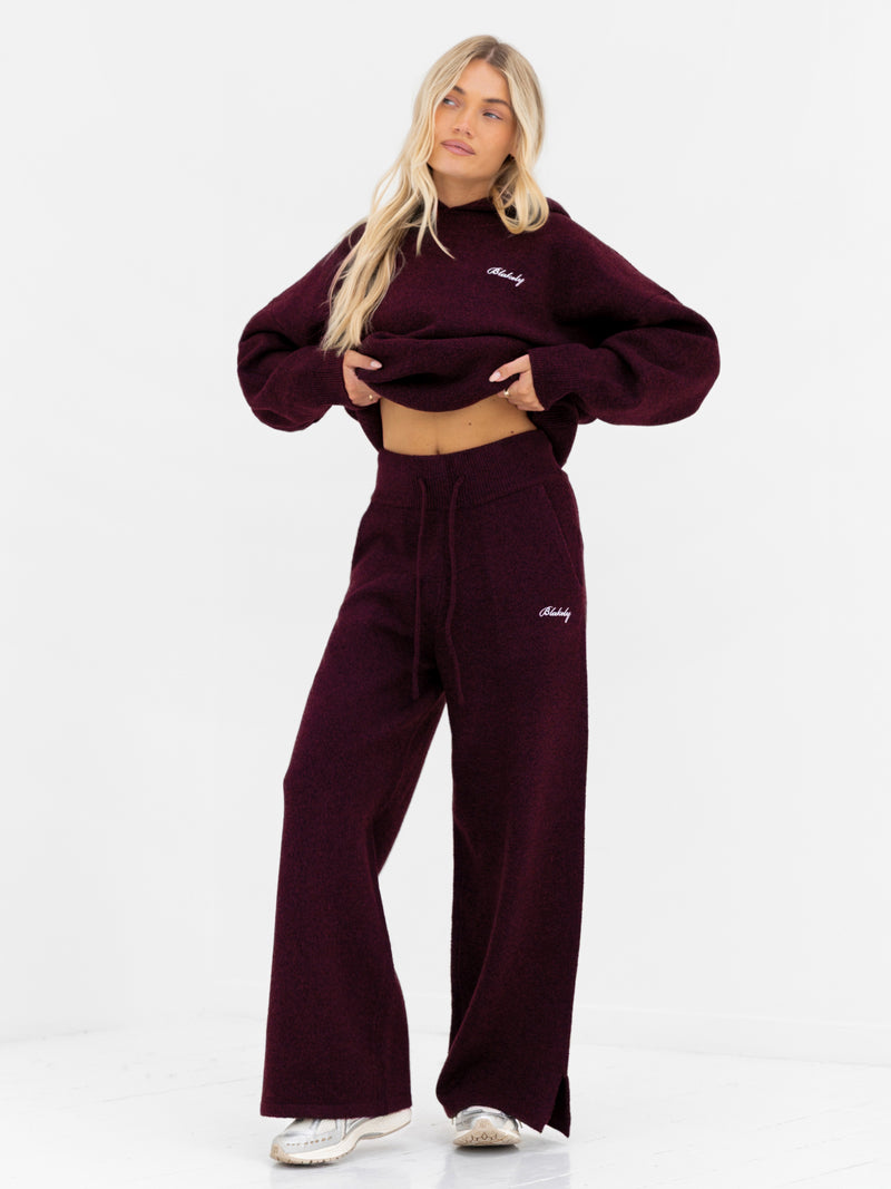 Oversized Knitted Hoodie - Dark Cherry