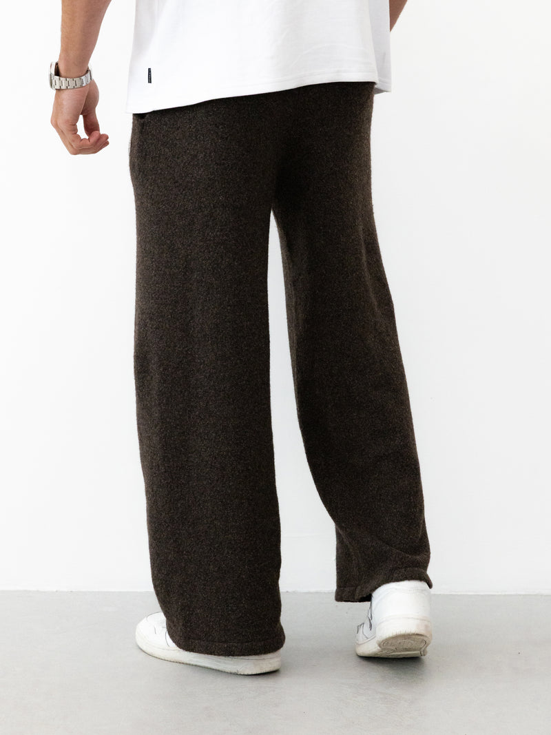 Alfie Knitted Wide Leg Sweatpants - Dark Brown