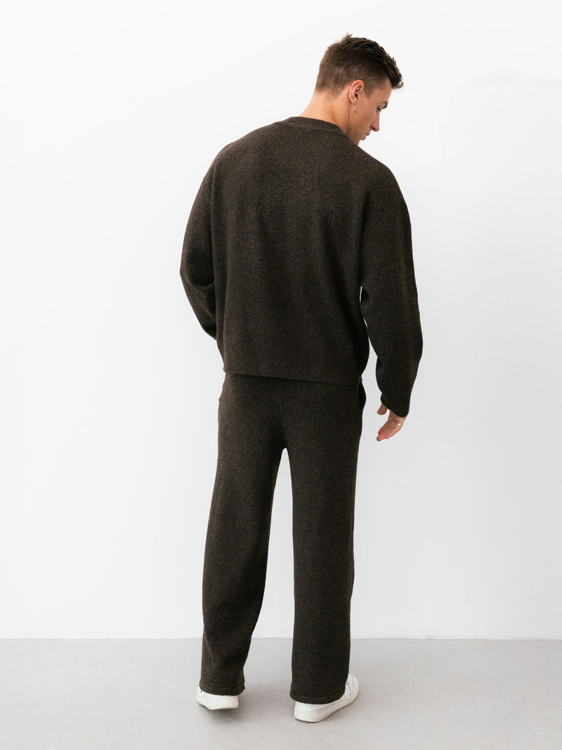Alfie Knitted Wide Leg Sweatpants - Dark Brown