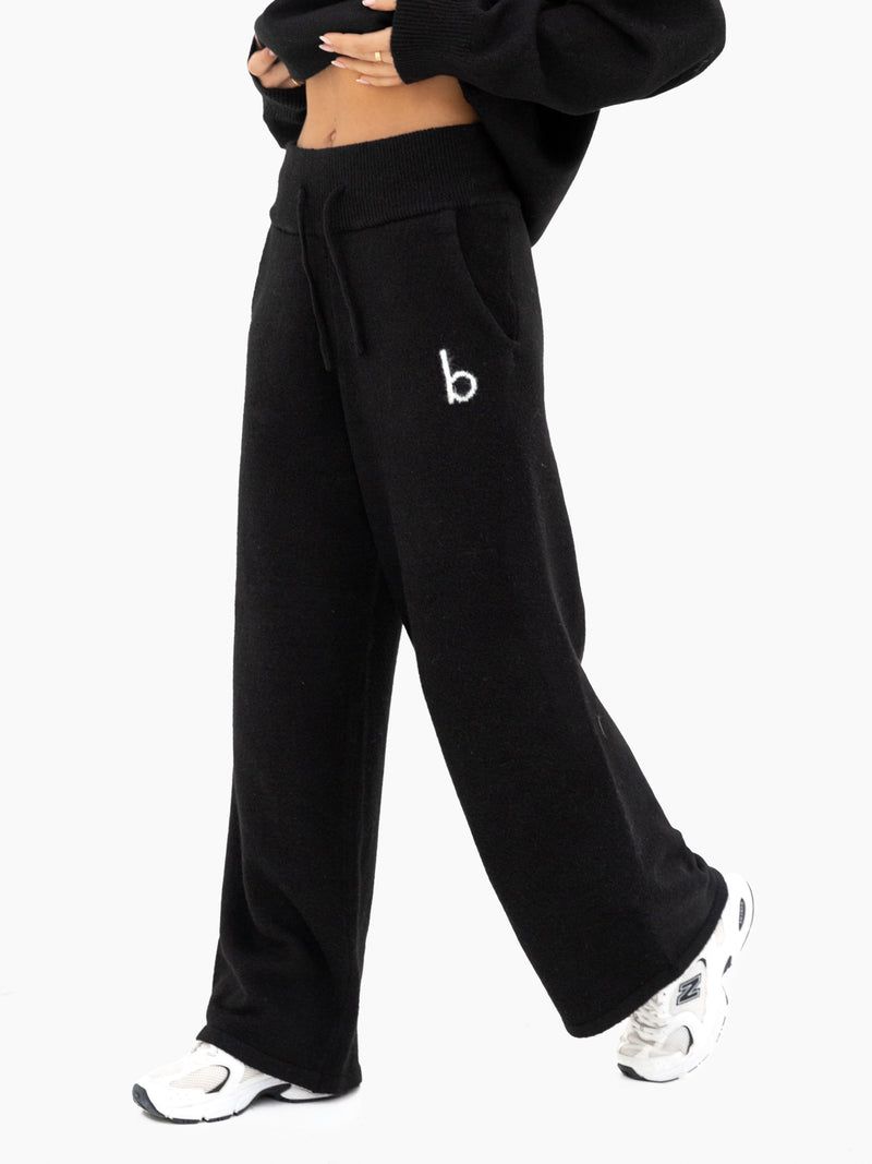 Mabel Knitted Wide Leg Sweatpants - Black