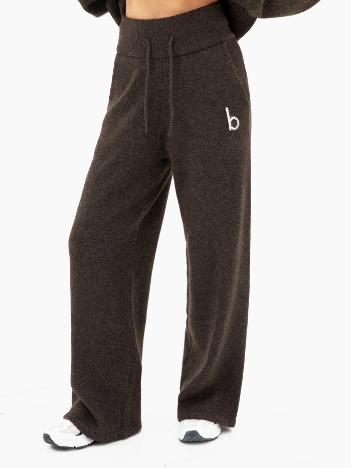 Mabel Knitted Wide Leg Sweatpants - Chocolate Brown