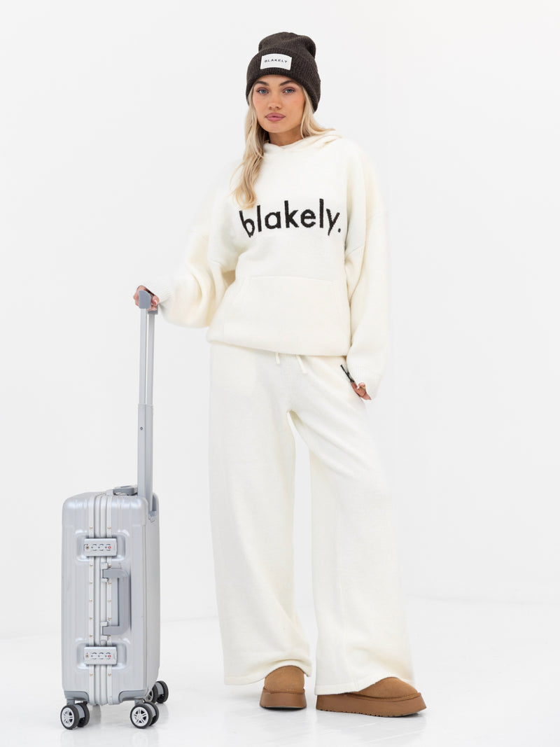 Mabel Knitted Wide Leg Sweatpants - Cream
