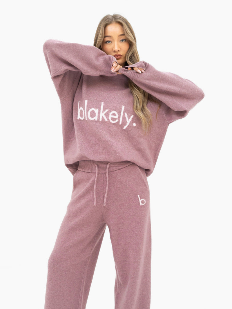 Mabel Knitted Wide Leg Sweatpants - Dusty Pink