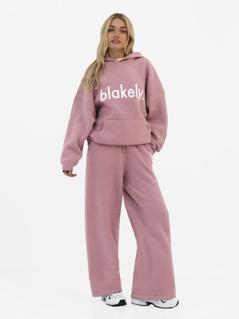 Mabel Knitted Wide Leg Sweatpants - Dusty Pink