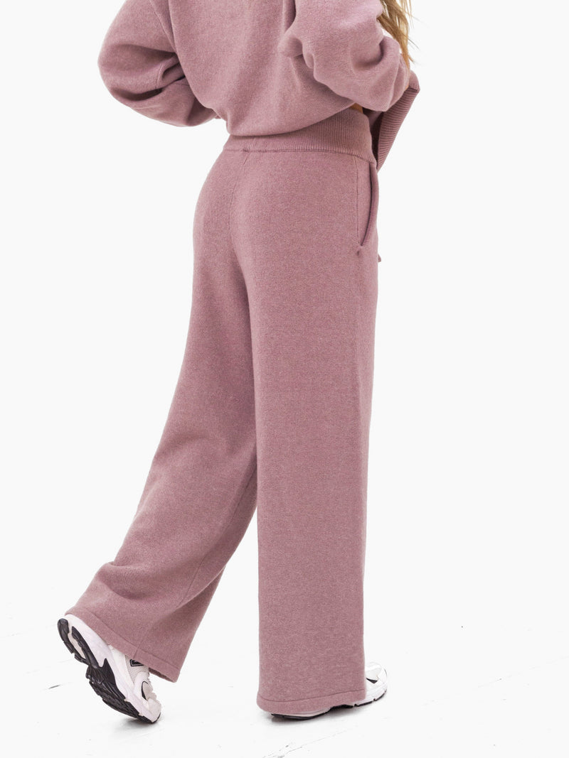 Mabel Knitted Wide Leg Sweatpants - Dusty Pink