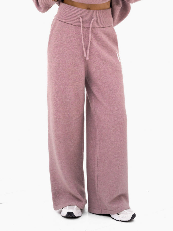 Mabel Knitted Wide Leg Sweatpants - Dusty Pink