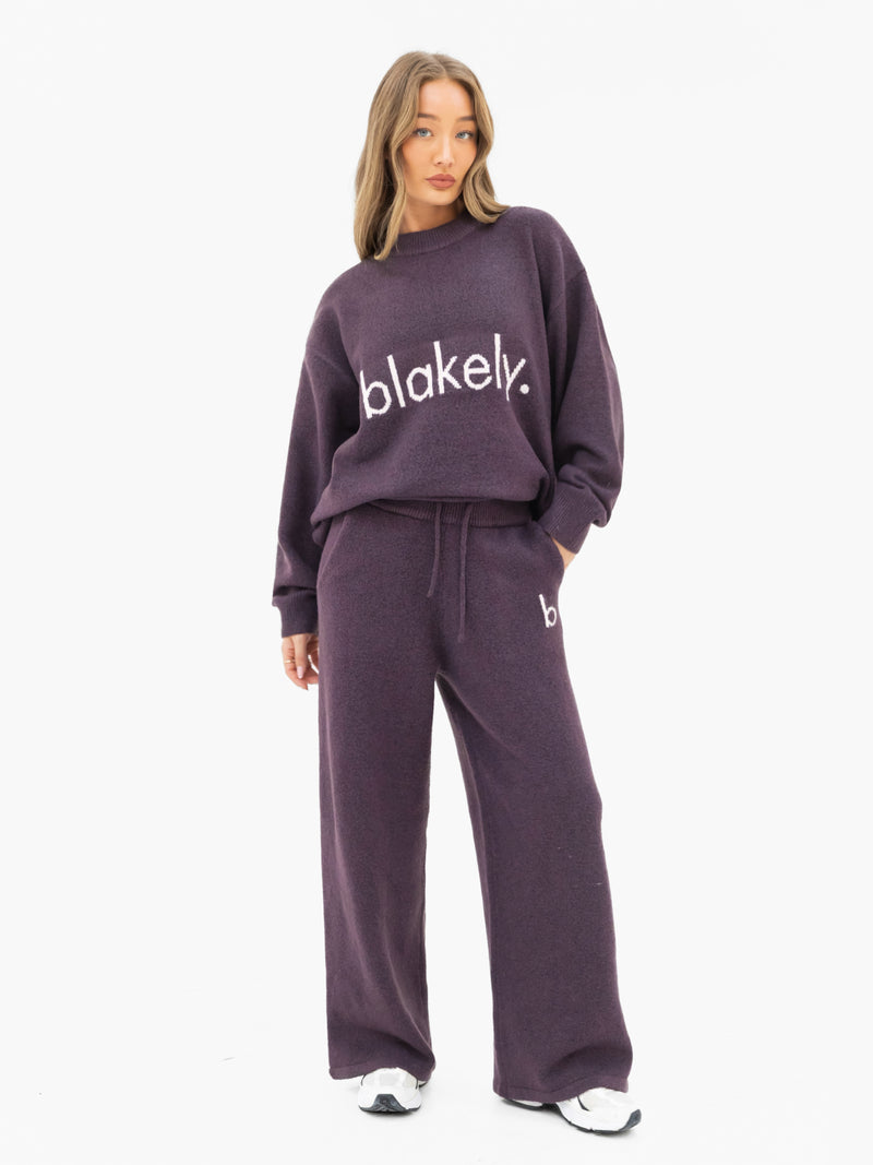 Mabel Knitted Wide Leg Sweatpants - Plum