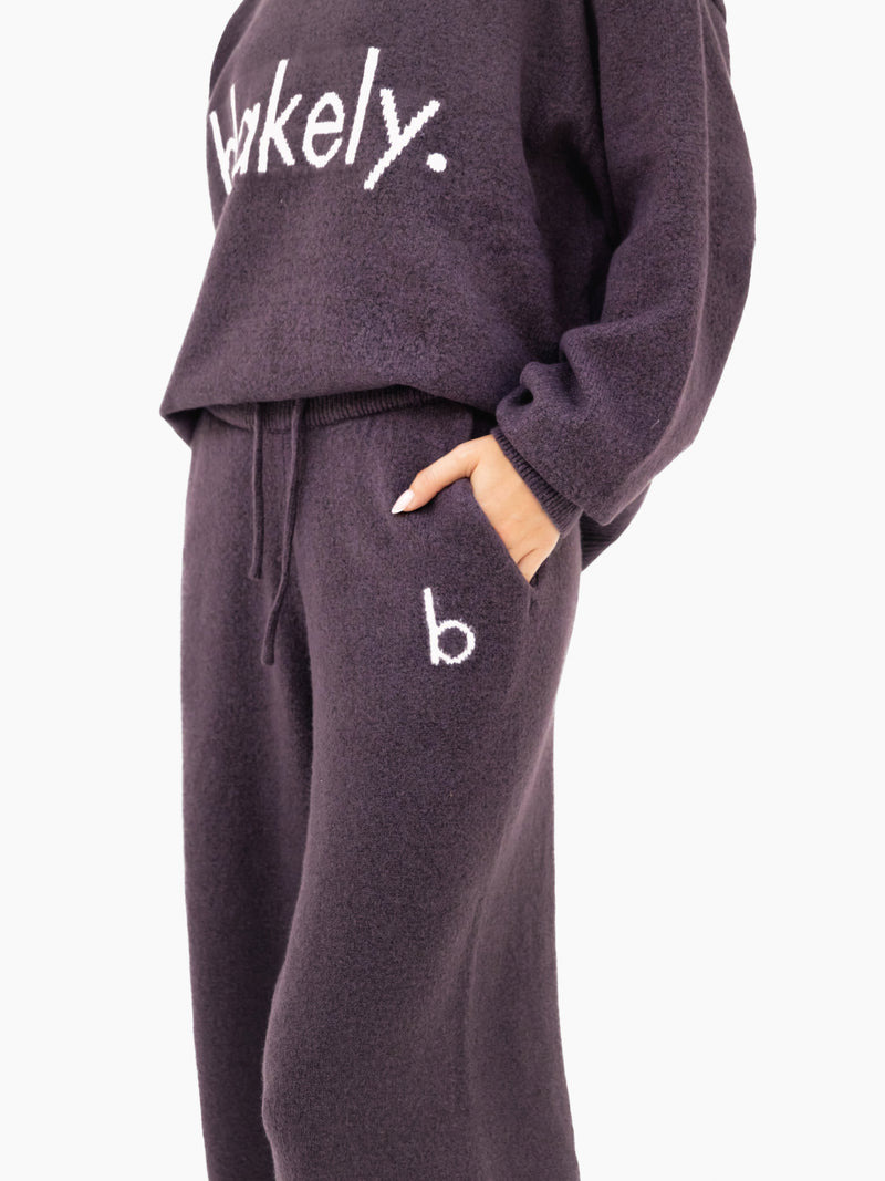 Mabel Knitted Wide Leg Sweatpants - Plum