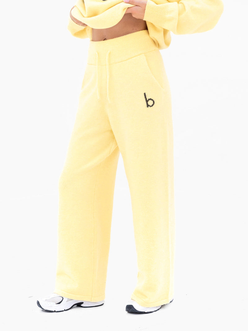 Mabel Knitted Wide Leg Sweatpants - Butter Yellow