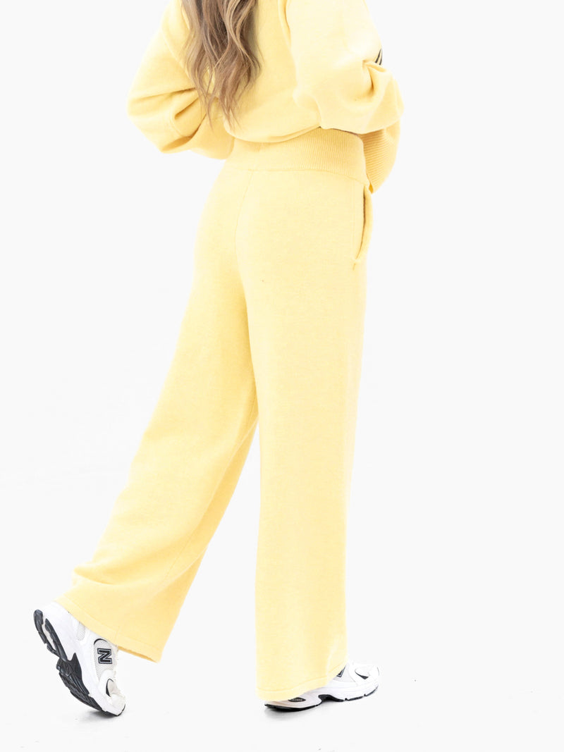 Mabel Knitted Wide Leg Sweatpants - Butter Yellow