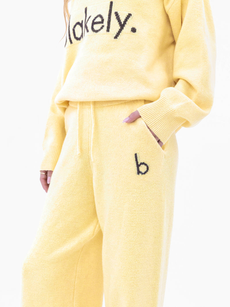 Mabel Knitted Wide Leg Sweatpants - Butter Yellow