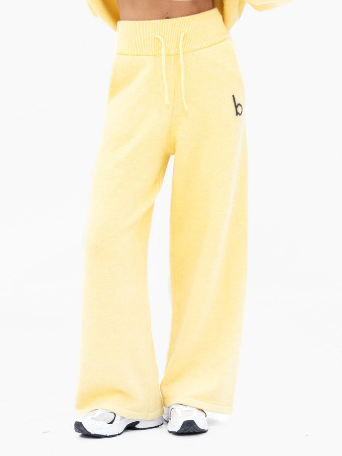 Mabel Knitted Wide Leg Sweatpants - Butter Yellow