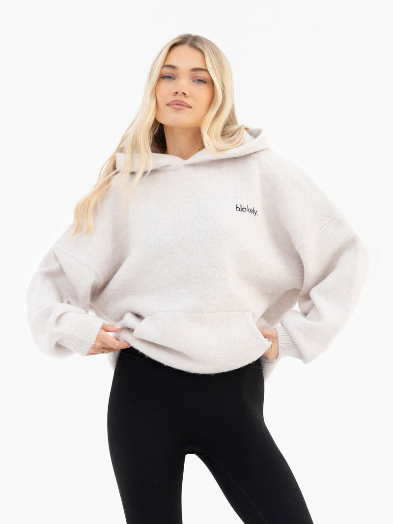 Marley Oversized Knitted Hoodie - Marl White