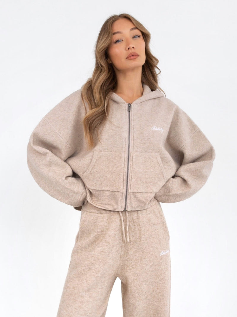 Knitted Full Zip Hoodie - Toasted Taupe