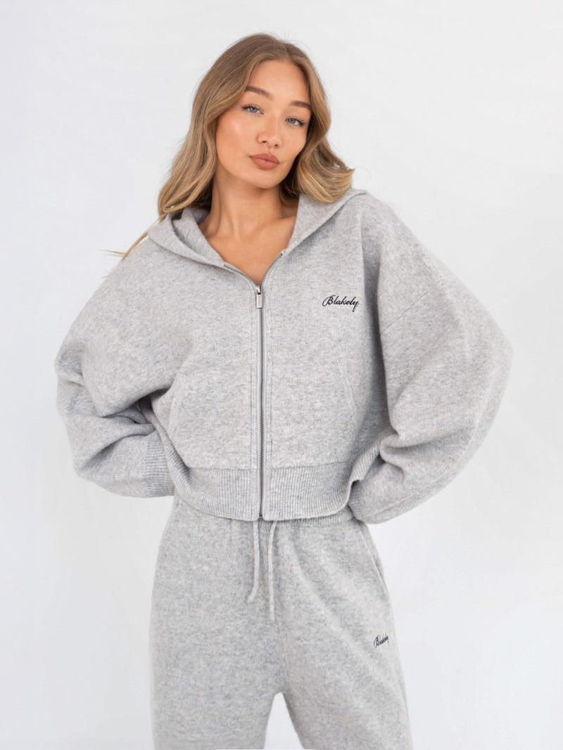 Knitted Full Zip Hoodie - Marl Grey