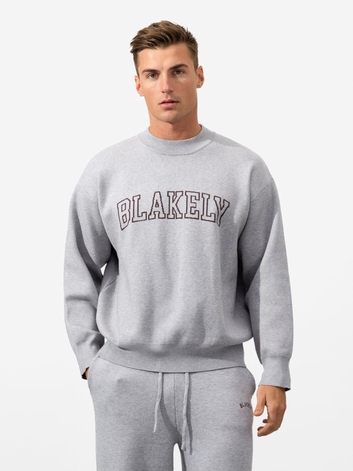 Varsity Relaxed Knitted Sweater - Grey