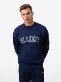 Varsity Relaxed Knitted Sweater - Navy