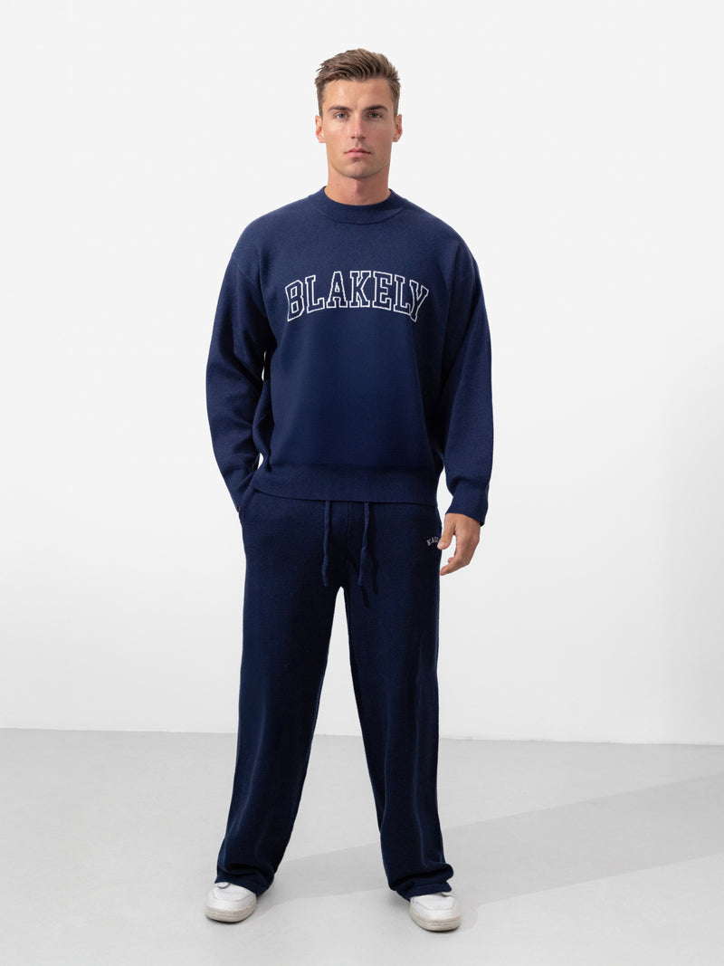Varsity Relaxed Knitted Sweater - Navy