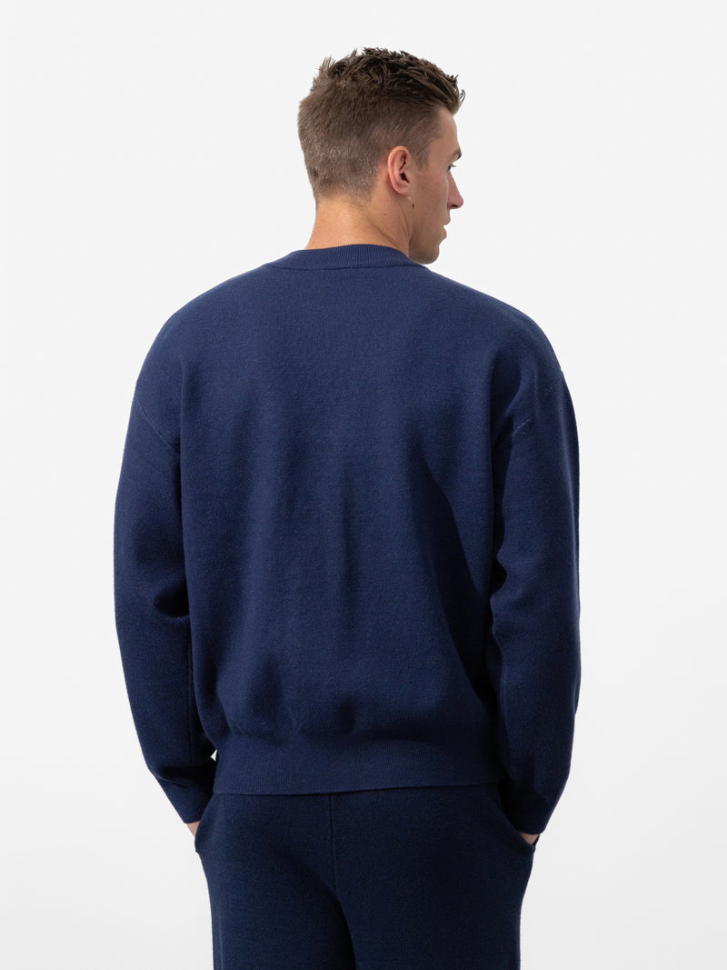 Varsity Relaxed Knitted Sweater - Navy
