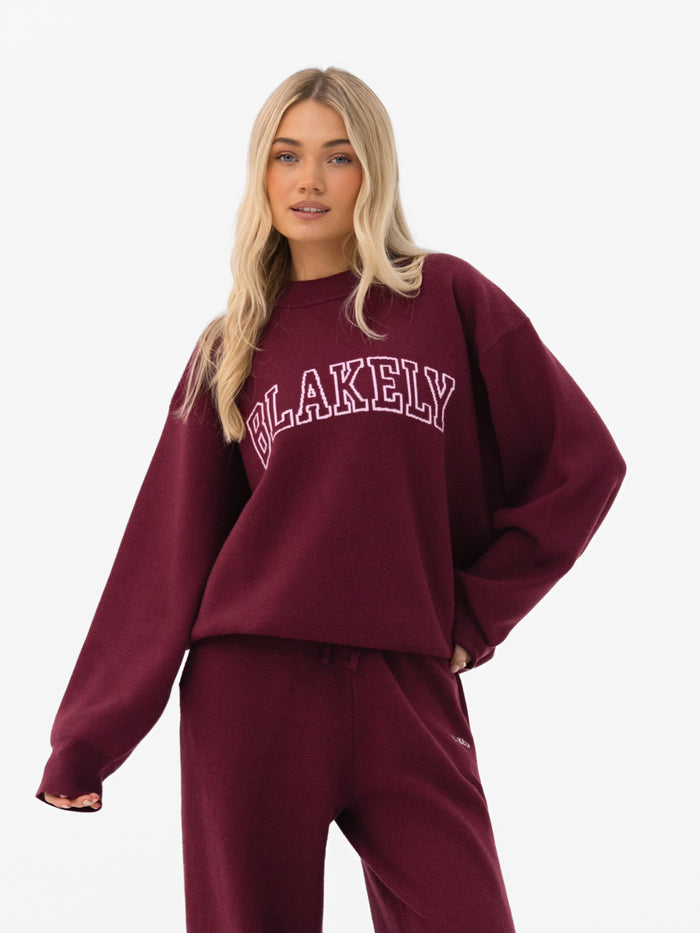 Varsity Oversized Knitted Sweater - Burgundy