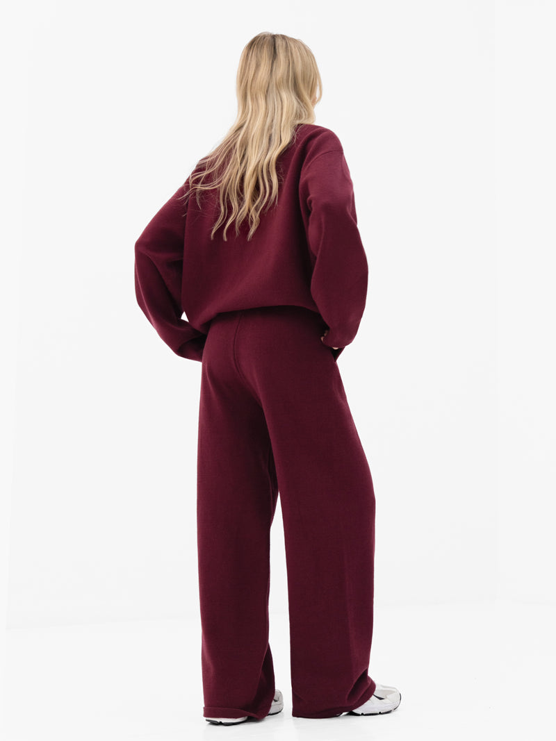 Varsity Oversized Knitted Sweater - Burgundy