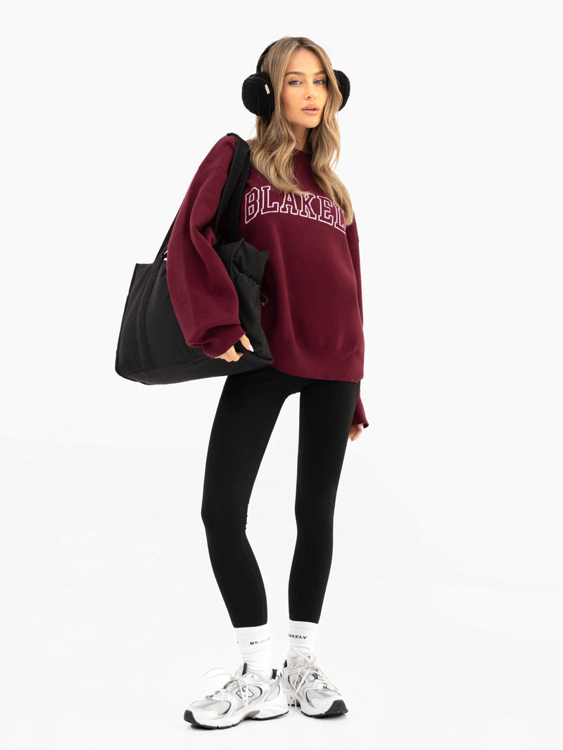 Varsity Oversized Knitted Sweater - Burgundy