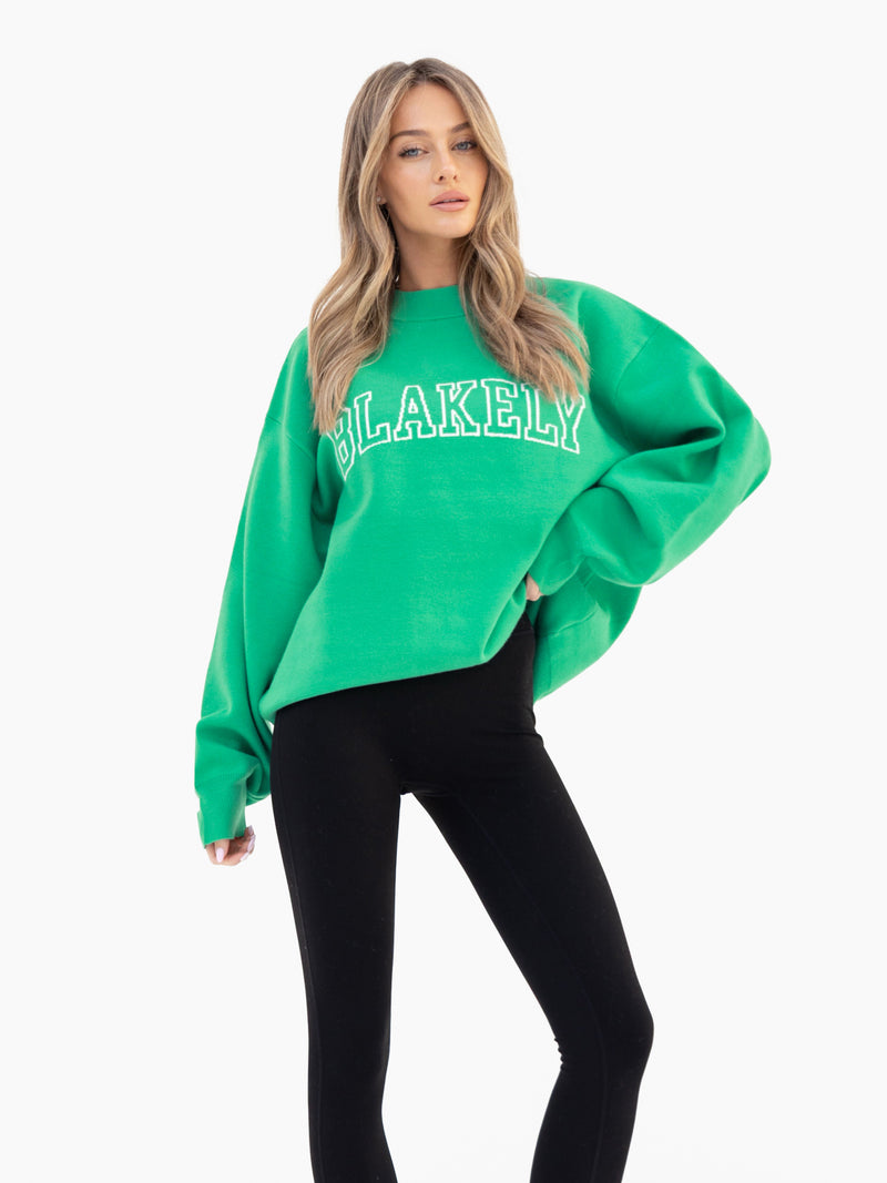 Varsity Oversized Knitted Sweater - Bright Green