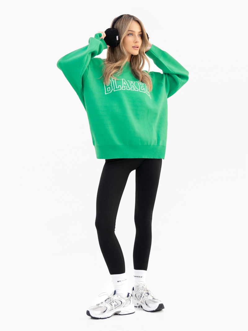 Varsity Oversized Knitted Sweater - Bright Green