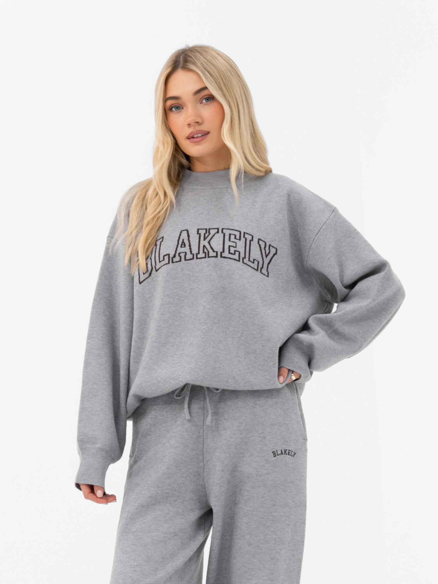 Buy Blakely Womens Grey Varsity Oversized Knitted Sweater | Free