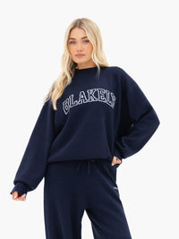 Varsity Oversized Knitted Sweater - Navy