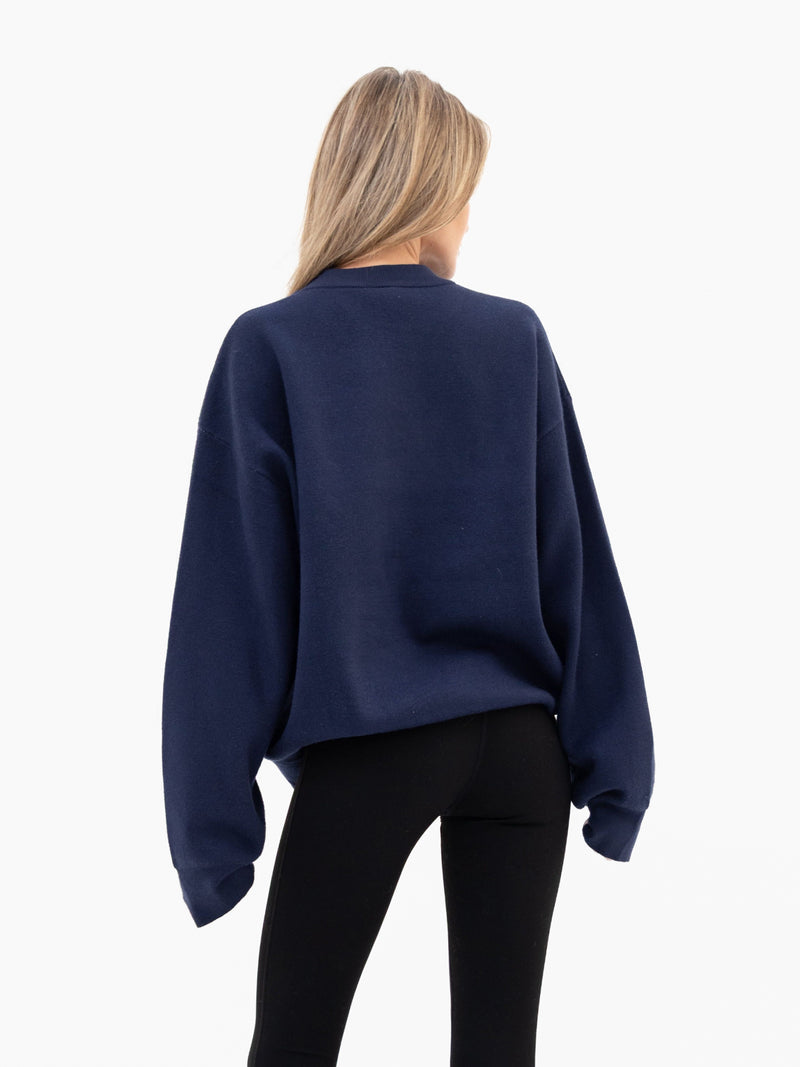 Varsity Oversized Knitted Sweater - Navy
