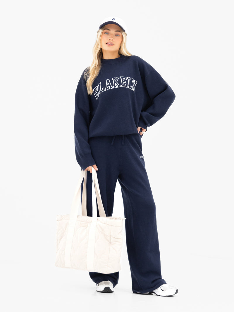 Varsity Oversized Knitted Sweater - Navy