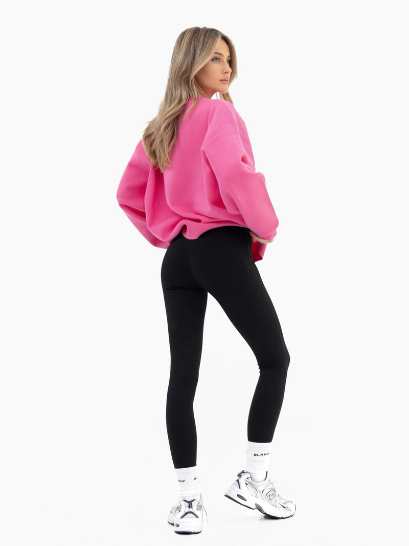 Varsity Oversized Knitted Sweater - Bright Pink