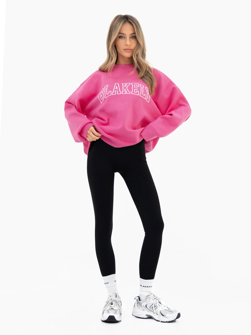 Varsity Oversized Knitted Sweater - Bright Pink