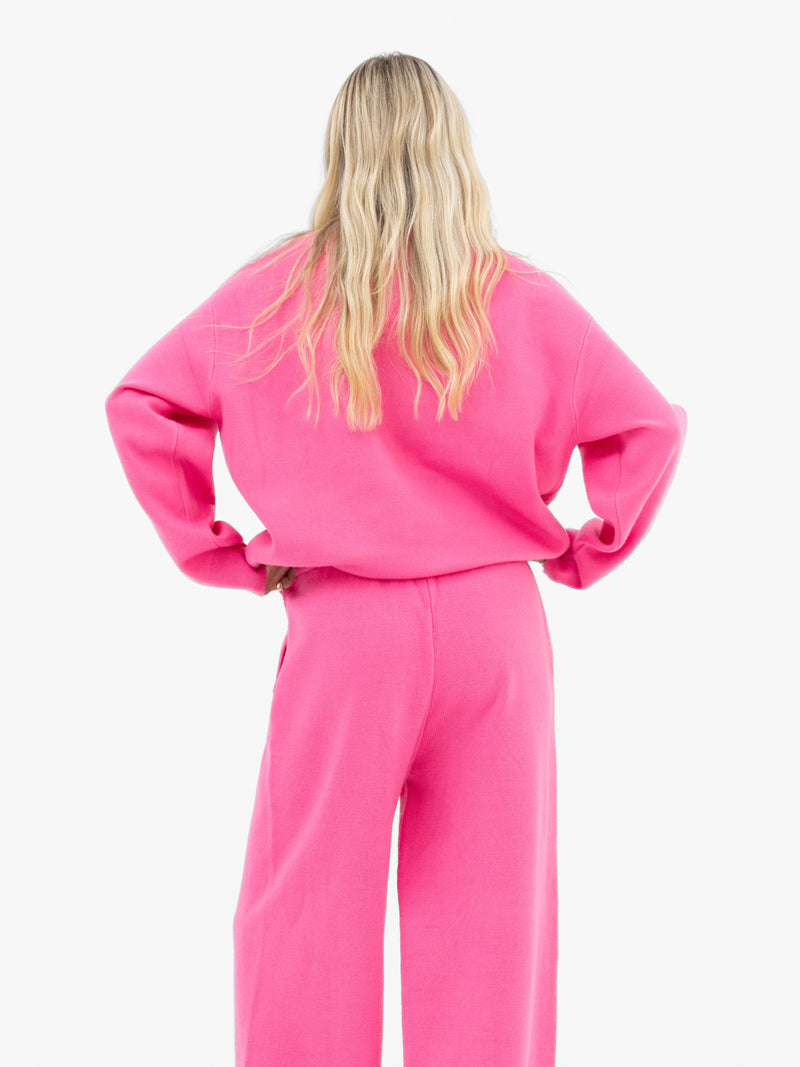 Varsity Oversized Knitted Sweater - Bright Pink