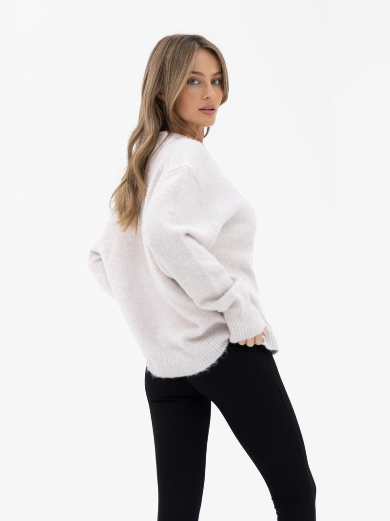 Marley Oversized Knitted Sweater - Marl White