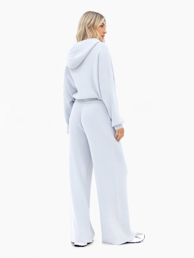 Zoey Ribbed Wide Leg Trousers - Baby Blue