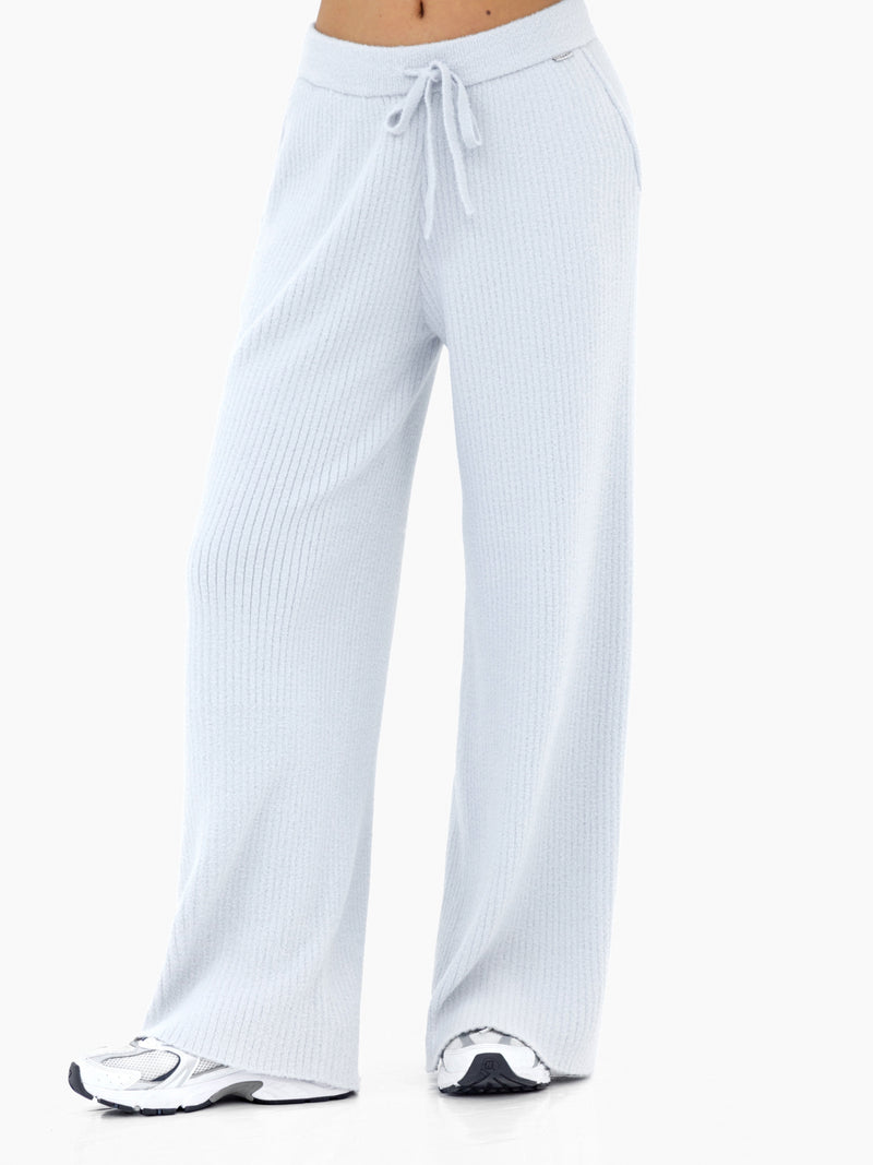 Zoey Ribbed Wide Leg Trousers - Baby Blue