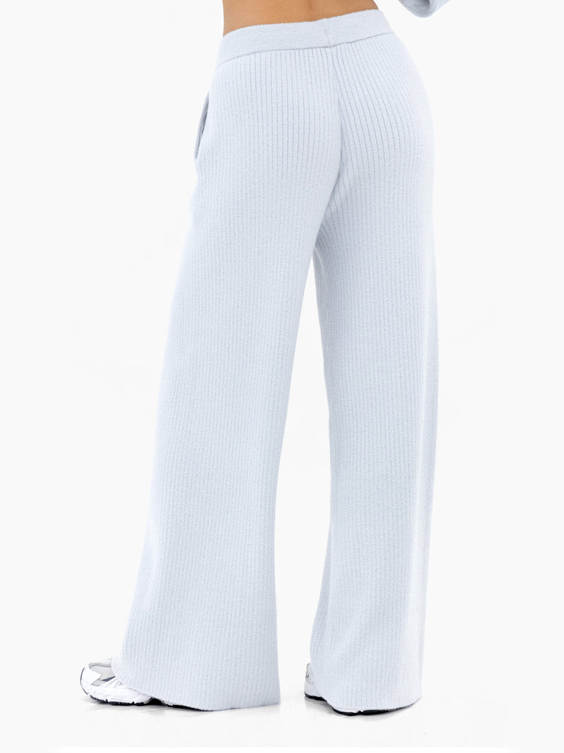 Zoey Ribbed Wide Leg Trousers - Baby Blue