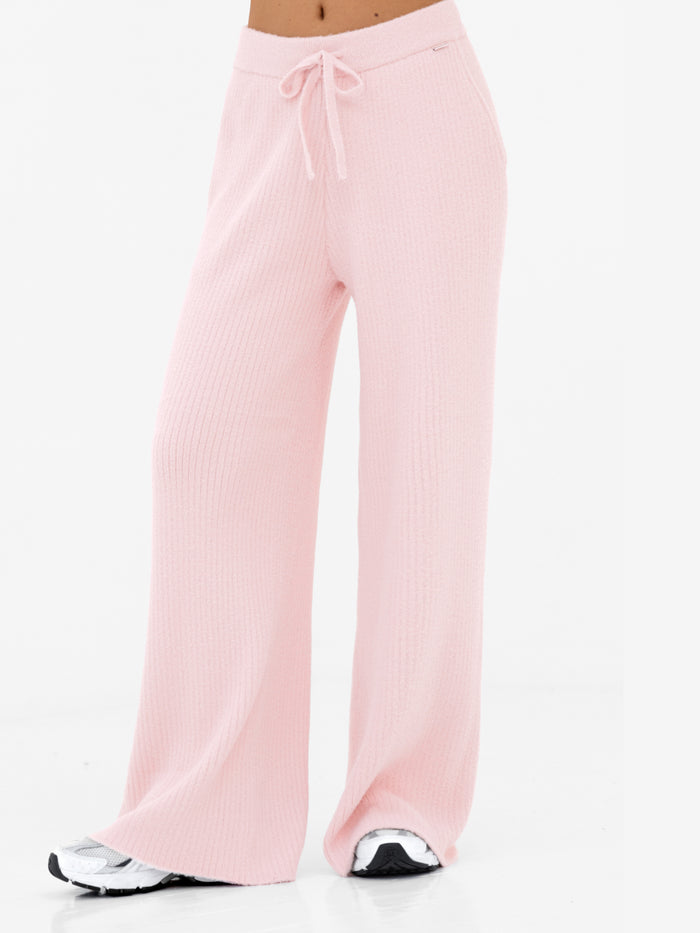 Zoey Ribbed Wide Leg Trousers - Baby Pink